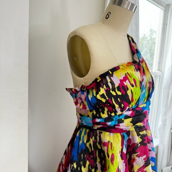 Anthropologie Minuet Multicolor One Shoulder 100% Silk Cocktail Dress - Picture 8 of 12